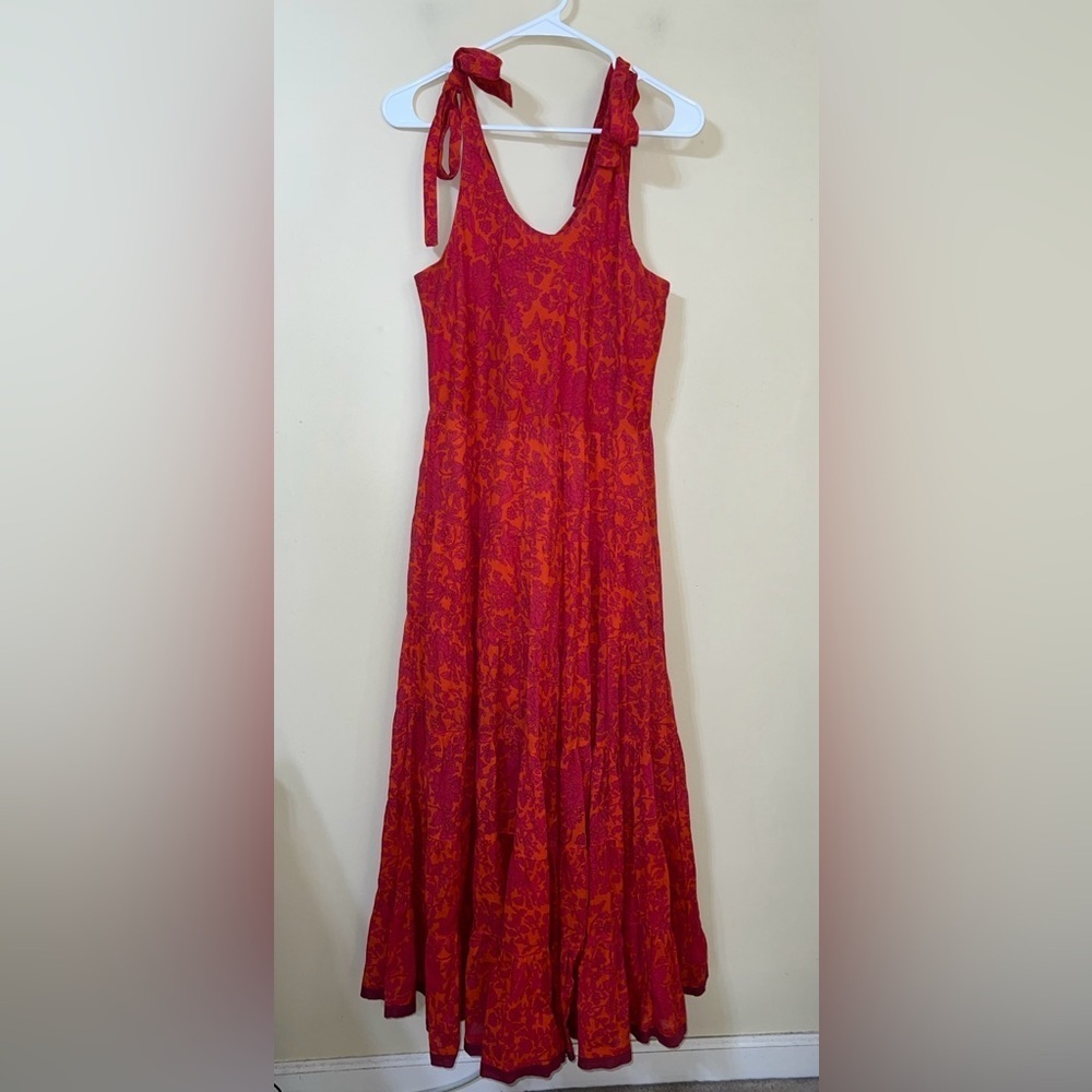 Free People Kikas Printed Midi Dress Tangerine Medium - Picture 2 of 5
